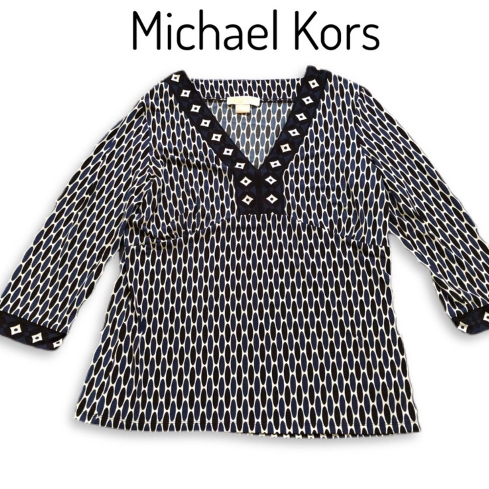 Michael Kors Black, Blue & White 3/4 Sleeve Top!!